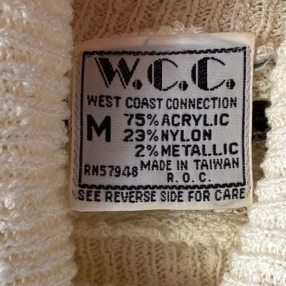West Coast Connection Vintage Womens Striped Turtleneck Sweater Cream Gold‎ M